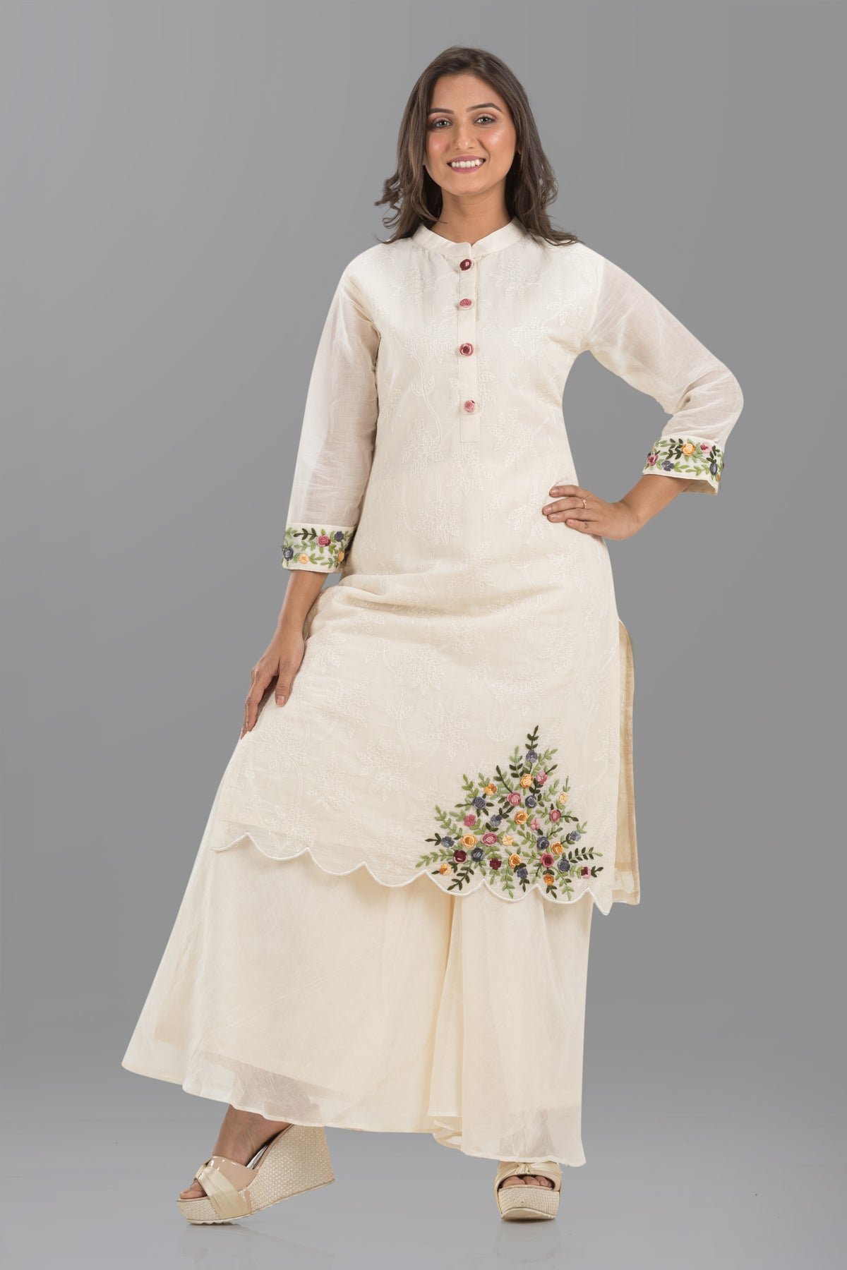 White Embroidered Mulmul kurta set