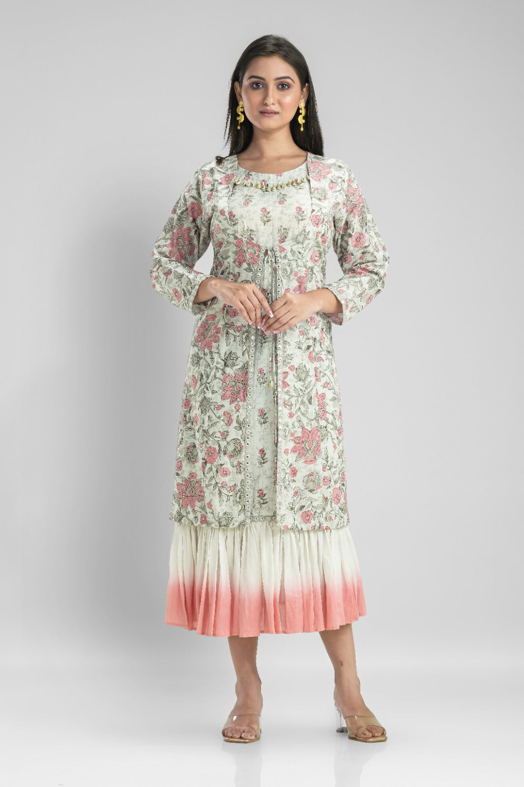 Cotton Printed Kurta Set with Jacket