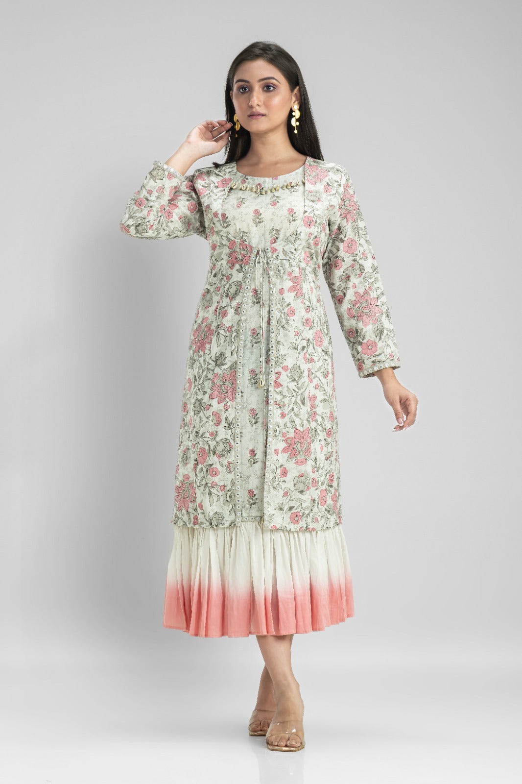 Cotton Printed Kurta Set with Jacket