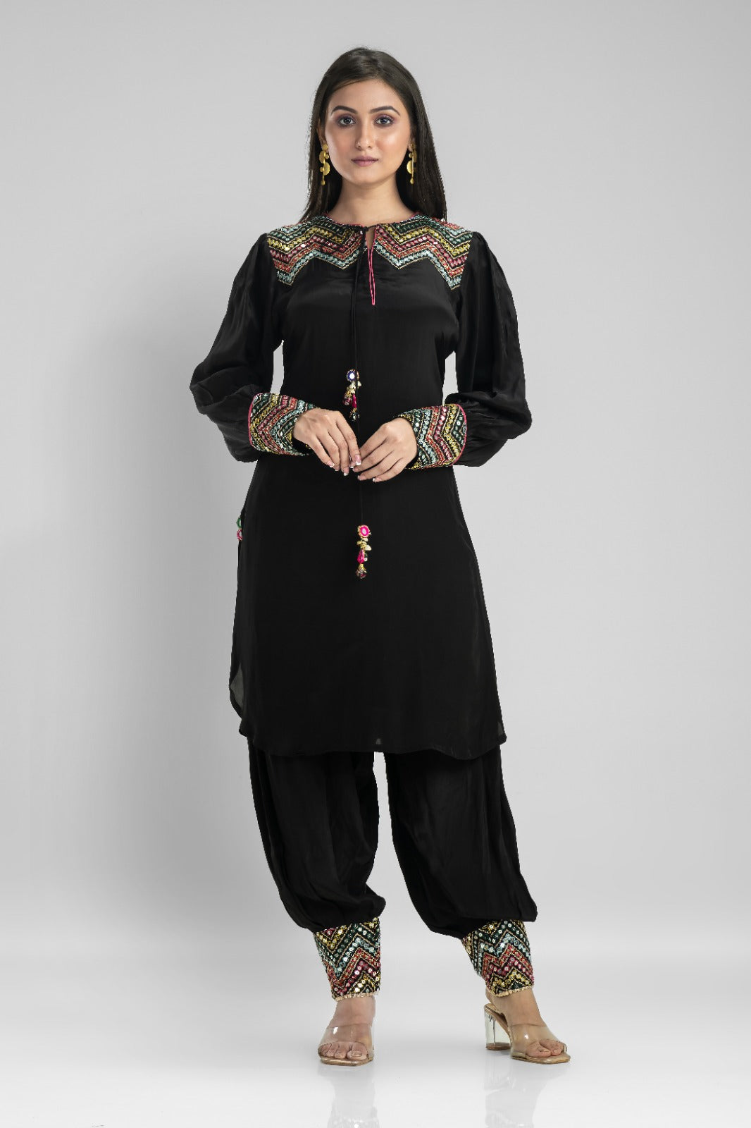 Embroidered Kurta-Pant Set with Bag