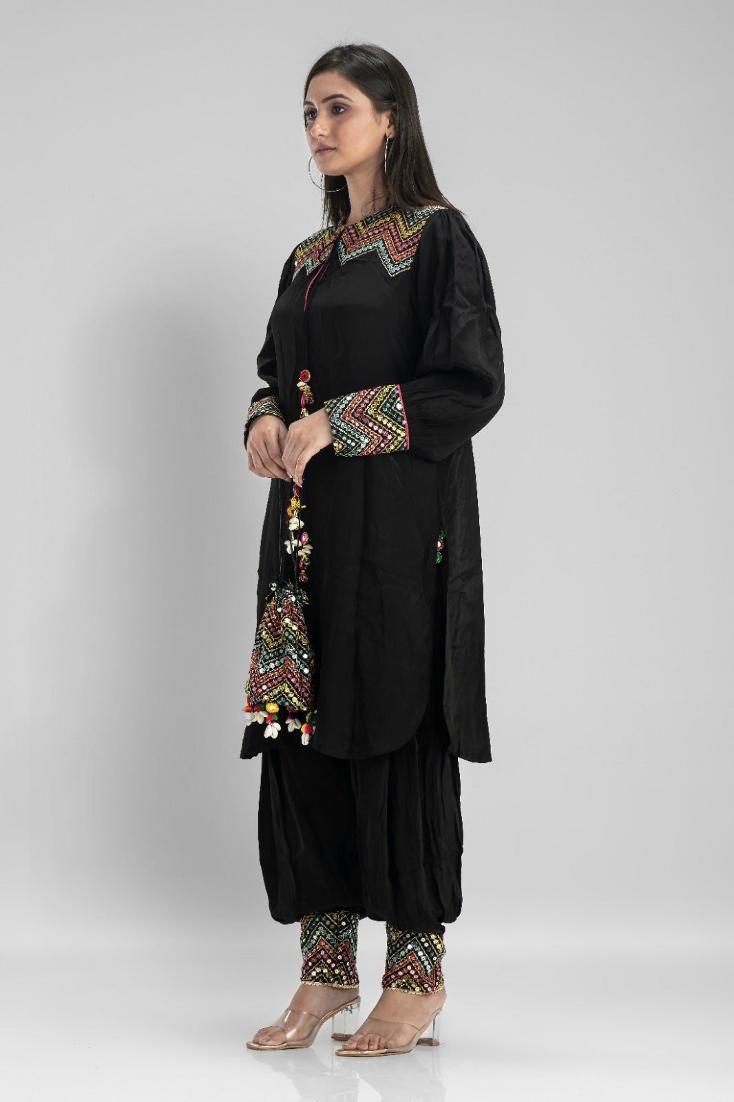 Embroidered Kurta-Pant Set with Bag