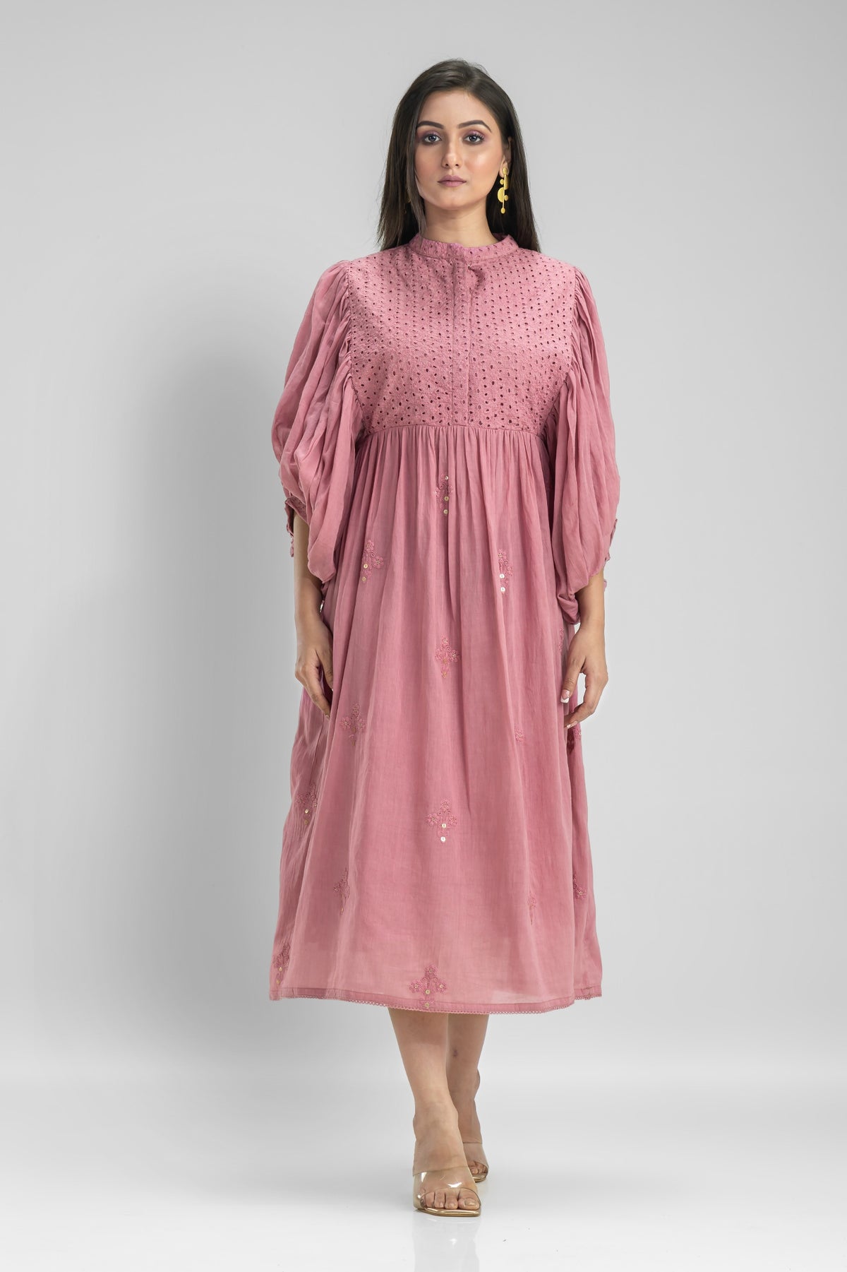 Cotton Gather Frock With Balloon Sleeves