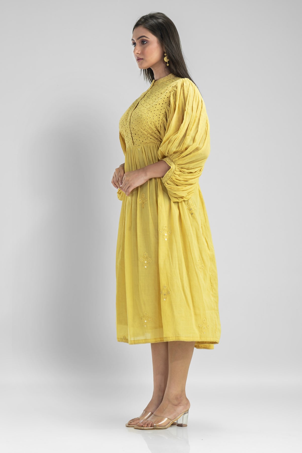 Cotton Gather Frock With Balloon Sleeves