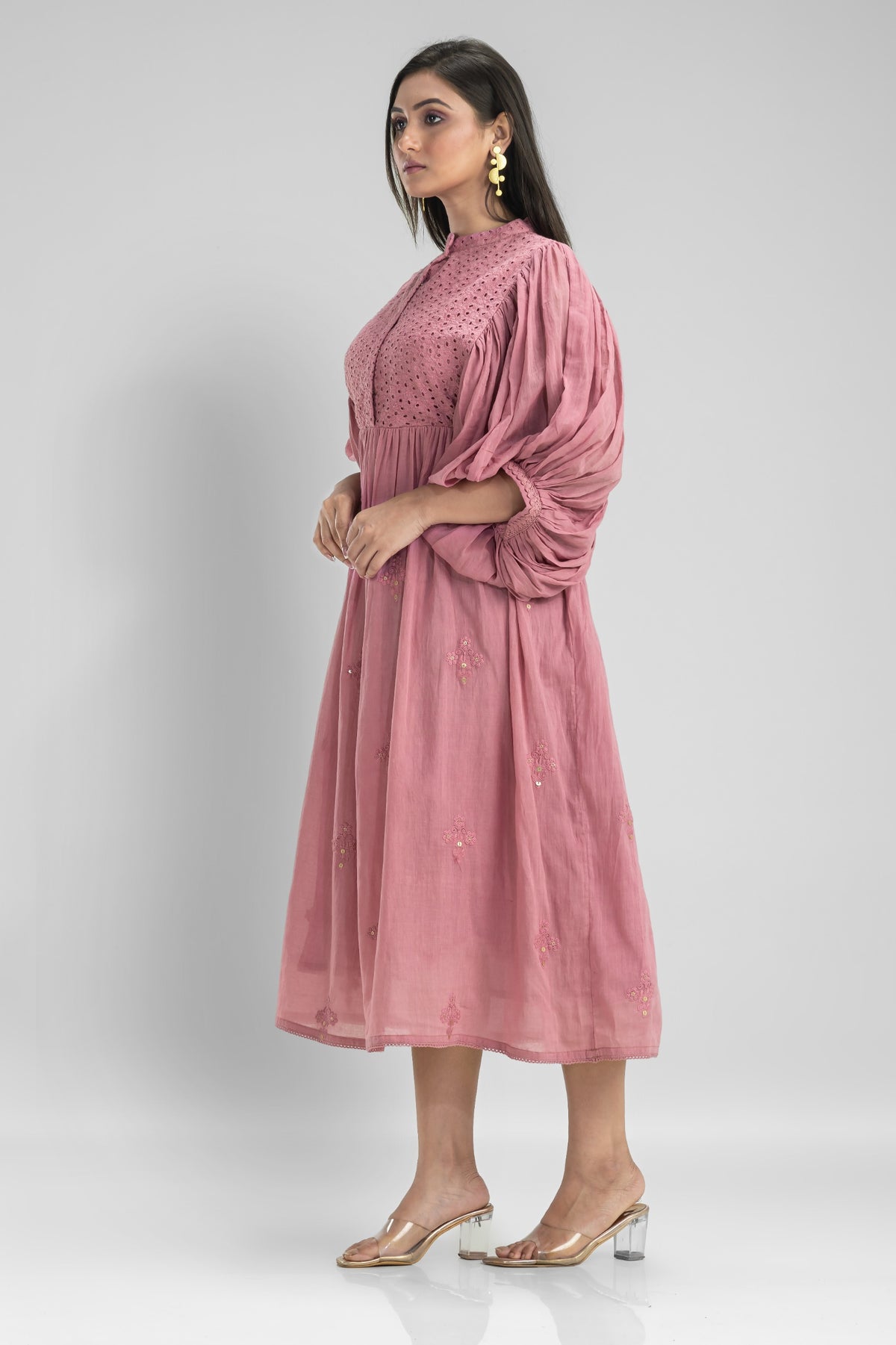 Cotton Gather Frock With Balloon Sleeves