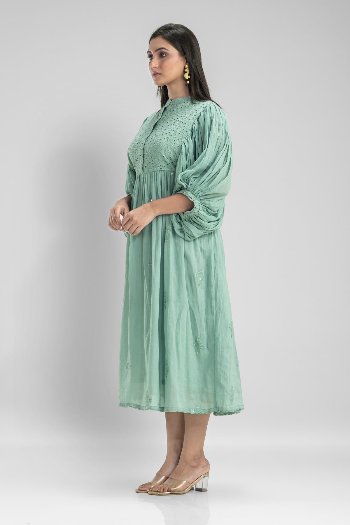 Cotton Gather Frock With Balloon Sleeves