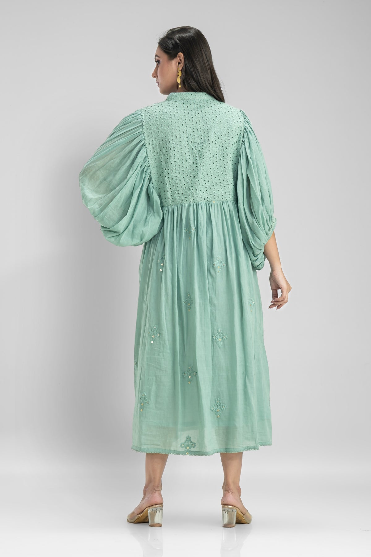 Cotton Gather Frock With Balloon Sleeves